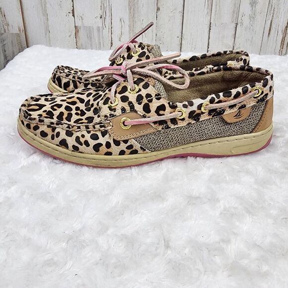 Sperry Bluefish Brown Leopard Print Pony Hair Boat Shoes Size 7.5 - Picture 2 of 9